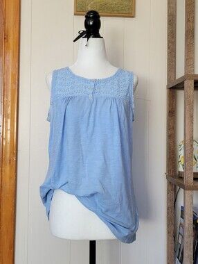 Northern Reflections | Soft Blue Eyelet Sleeveless Top 100% Cotton | Medium